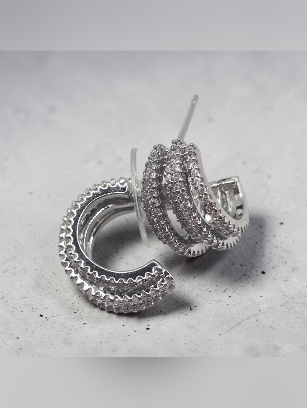 Silvertone Triple-Row Pave Hoop Earrings - Sparkling Women's Jewelry